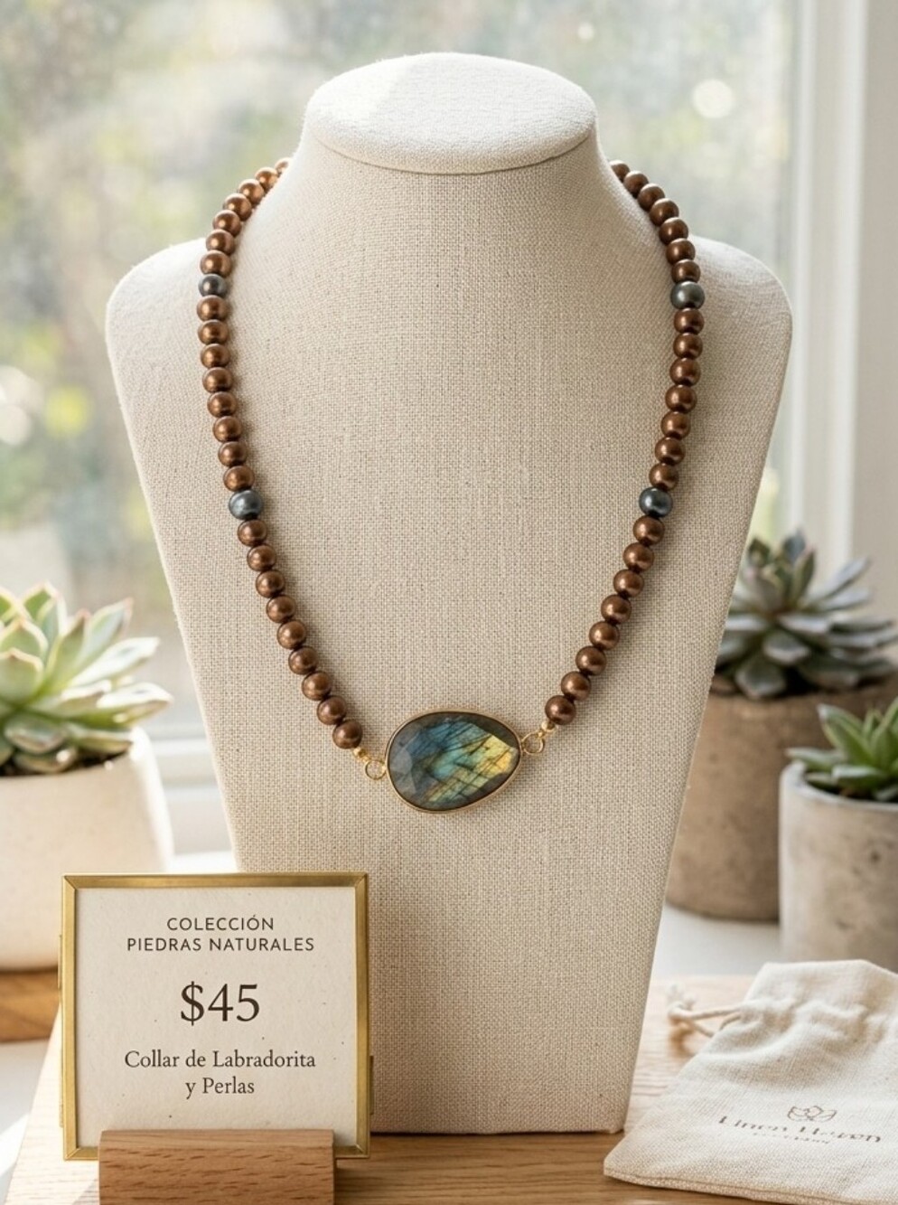 Elegant Brown and Blue Beaded Necklace